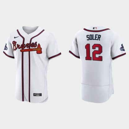 Atlanta Atlanta Braves #12 Jorge Soler Men's Nike 2021 World Series Champions Patch MLB Authentic Player Jersey - White