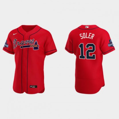 Atlanta Atlanta Braves #12 Jorge Soler Men's Nike 2021 World Series Champions Patch MLB Authentic Player Jersey - Red