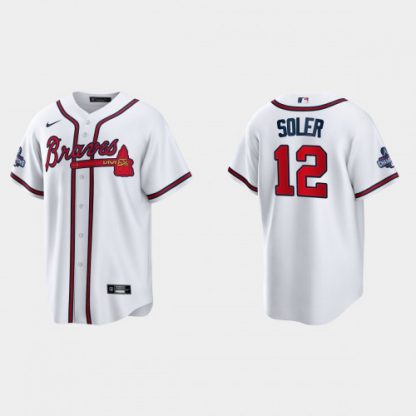 Atlanta Atlanta Braves #12 Jorge Soler Men's Nike 2021 World Series Champions Patch MLB Game Jersey - White