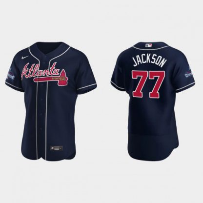 Atlanta Atlanta Braves #77 Luke Jackson Men's Nike 2021 World Series Champions Patch MLB Authentic Player Jersey - Navy