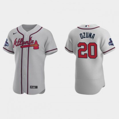 Atlanta Atlanta Braves #20 Marcell Ozuna Men's Nike 2021 World Series Champions Patch MLB Authentic Player Jersey - Gray