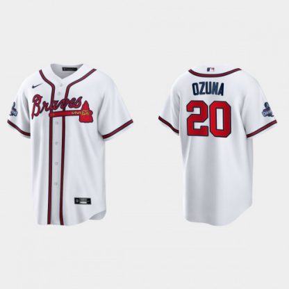 Atlanta Atlanta Braves #20 Marcell Ozuna Men's Nike 2021 World Series Champions Patch MLB Game Jersey - White