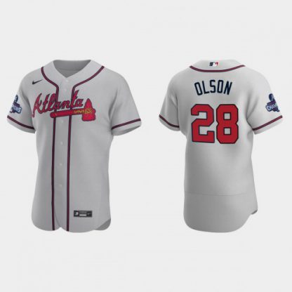 Atlanta Atlanta Braves #28 Matt Olson Men's Nike 2021 World Series Champions Patch MLB Authentic Player Jersey - Gray