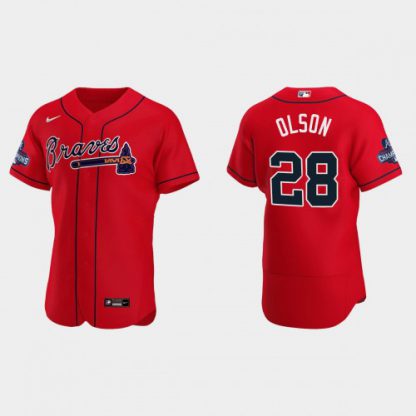 Atlanta Atlanta Braves #28 Matt Olson Men's Nike 2021 World Series Champions Patch MLB Authentic Player Jersey - Red