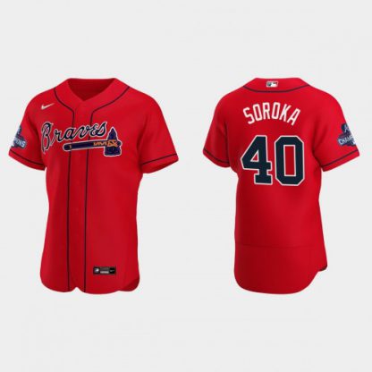 Atlanta Atlanta Braves #40 Mike Soroka Men's Nike 2021 World Series Champions Patch MLB Authentic Player Jersey - Red