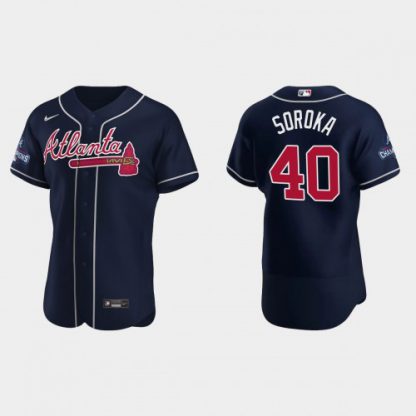 Atlanta Atlanta Braves #40 Mike Soroka Men's Nike 2021 World Series Champions Patch MLB Authentic Player Jersey - Navy