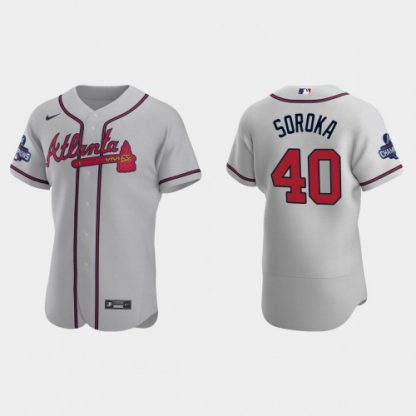 Atlanta Atlanta Braves #40 Mike Soroka Men's Nike 2021 World Series Champions Patch MLB Authentic Player Jersey - Gray