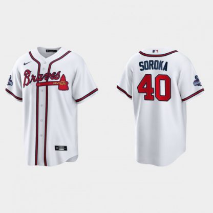 Atlanta Atlanta Braves #40 Mike Soroka Men's Nike 2021 World Series Champions Patch MLB Game Jersey - White