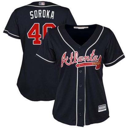 Atlanta Braves #40 Mike Soroka Navy Blue Alternate Women's Stitched MLB Jersey