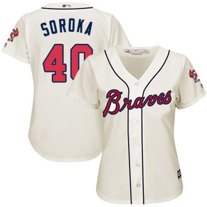 Atlanta Braves #40 Mike Soroka Cream Alternate Women's Stitched MLB Jersey