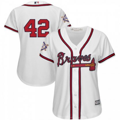Atlanta Atlanta Braves #42 Majestic Women's 2019 Jackie Robinson Day Official Cool Base Jersey White