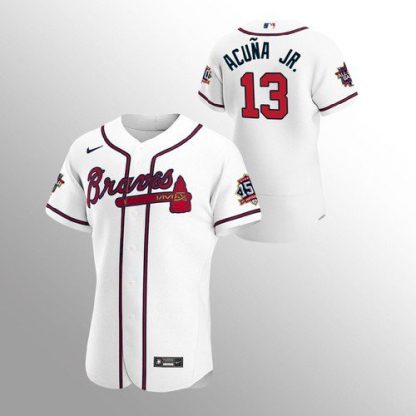 Atlanta Atlanta Braves #13 Ronald Acuna Jr. Men's Nike 150th Anniversary 2021 World Series Authentic MLB Jersey - White