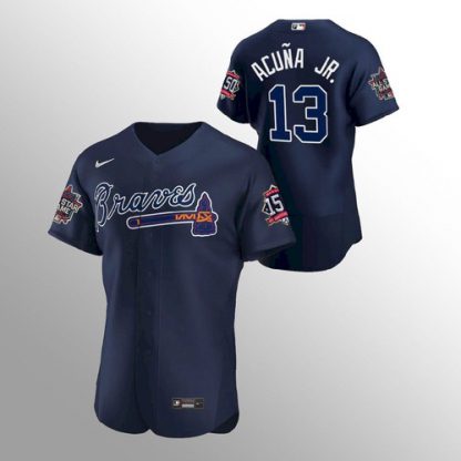 Atlanta Atlanta Braves #13 Ronald Acuna Jr. Men's Nike 150th Anniversary 2021 World Series Authentic MLB Jersey - Navy