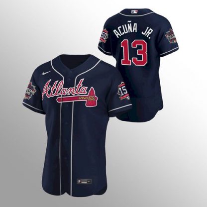 Atlanta Atlanta Braves #13 Ronald Acuna Jr. Men's Nike 150th Anniversary 2021 World Series Authentic MLB Jersey - Navy