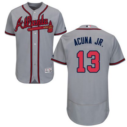 Atlanta Braves #13 Ronald Acuna Jr. Grey Flexbase Authentic Collection Stitched MLB Jersey