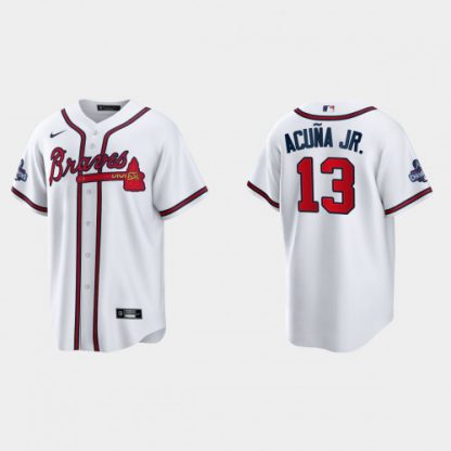 Atlanta Atlanta Braves #13 Ronald Acuna Jr. Men's Nike 2021 World Series Champions Patch MLB Game Jersey - White
