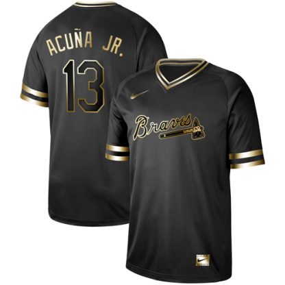 Nike Atlanta Braves #13 Ronald Acuna Jr. Black Gold Authentic Stitched MLB Jersey