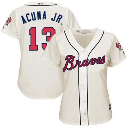Atlanta Braves #13 Ronald Acuna Jr. Cream Alternate Women's Stitched MLB Jersey