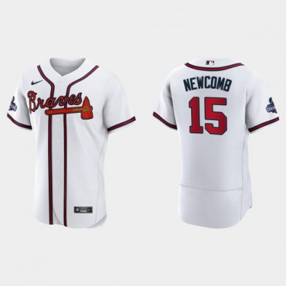 Atlanta Atlanta Braves #15 Sean Newcomb Men's Nike 2021 World Series Champions Patch MLB Authentic Player Jersey - White
