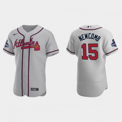 Atlanta Atlanta Braves #15 Sean Newcomb Men's Nike 2021 World Series Champions Patch MLB Authentic Player Jersey - Gray