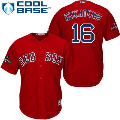 Boston Red Sox #16 Andrew Benintendi Red Cool Base 2018 World Series Champions Stitched Youth MLB Jersey