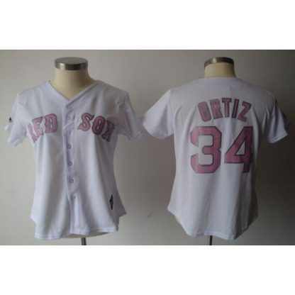Boston Red Sox #34 David Ortiz White Pink No. Women's Fashion Stitched MLB Jersey