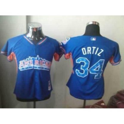 Boston Red Sox #34 David Ortiz Blue 2013 All-Star Women's Stitched MLB Jersey
