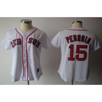 Boston Red Sox #15 Dustin Pedroia White Women's Fashion Stitched MLB Jersey