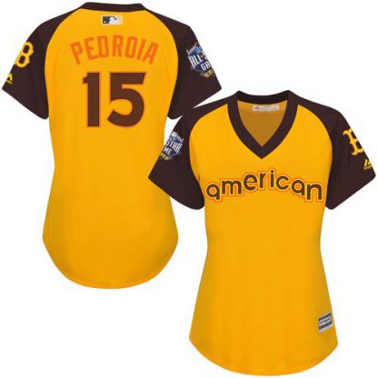 Boston Red Sox #15 Dustin Pedroia Gold 2016 All-Star American League Women's Stitched MLB Jersey