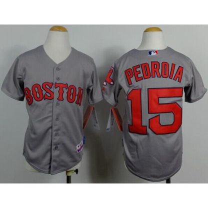 Boston Red Sox #15 Dustin Pedroia Grey Cool Base Stitched Youth MLB Jersey