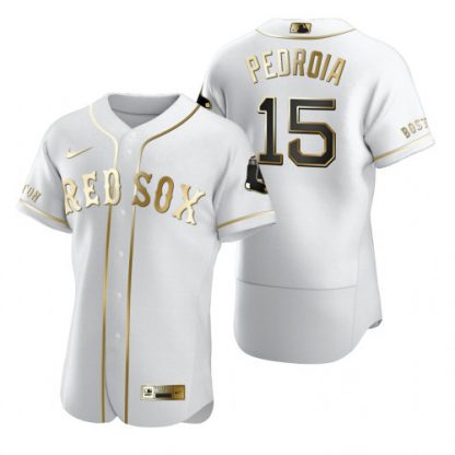 Boston Boston Red Sox #15 Dustin Pedroia White Nike Men's Authentic Golden Edition MLB Jersey