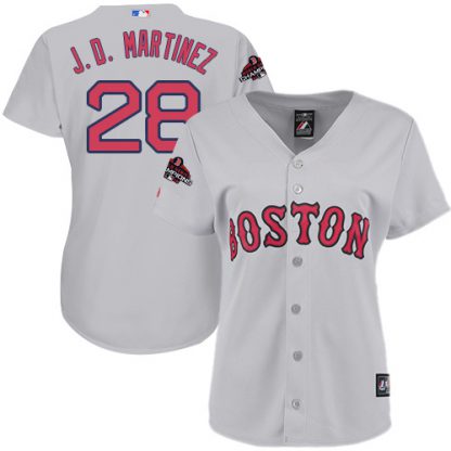 Boston Red Sox #28 J. D. Martinez Grey Road 2018 World Series Champions Women's Stitched MLB Jersey