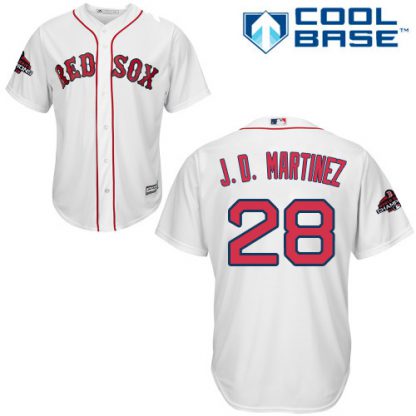 Boston Red Sox #28 J. D. Martinez White Cool Base 2018 World Series Champions Stitched Youth MLB Jersey