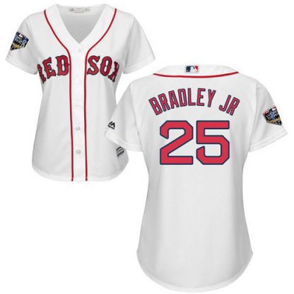 Boston Red Sox #25 Jackie Bradley Jr White Home 2018 World Series Women's Stitched MLB Jersey