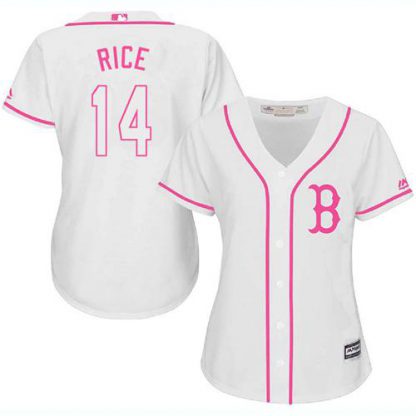 Boston Red Sox #14 Jim Rice White/Pink Fashion Women's Stitched MLB Jersey