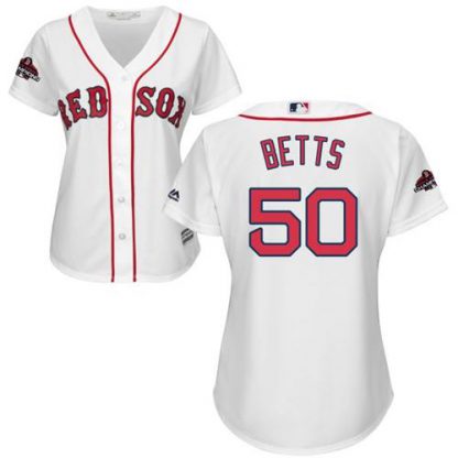 Boston Red Sox #50 Mookie Betts White Home 2018 World Series Champions Women's Stitched MLB Jersey