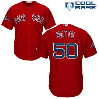 Boston Red Sox #50 Mookie Betts Red Cool Base 2018 World Series Champions Stitched Youth MLB Jersey
