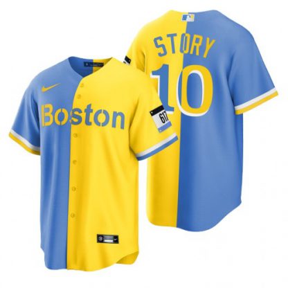 Boston Boston Red Sox #10 Trevor Story Blue Gold Nike Men's MLB 2022 City Connect Game Jersey