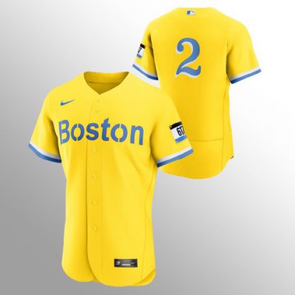 Boston Boston Red Sox #2 Xander Bogaerts Men's Nike 2021 City Connect Gold Authentic MLB Jersey - No Name