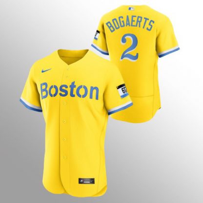 Boston Boston Red Sox #2 Xander Bogaerts Men's Nike 2021 City Connect Gold Authentic MLB Jersey