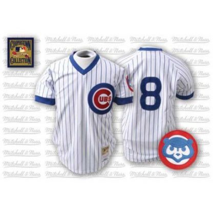 Mitchell and Ness 1987 Chicago Cubs #8 Andre Dawson Stitched White Blue Strip Throwback MLB Jersey