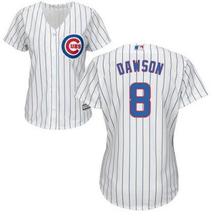 Chicago Cubs #8 Andre Dawson White(Blue Strip) Home Women's Stitched MLB Jersey