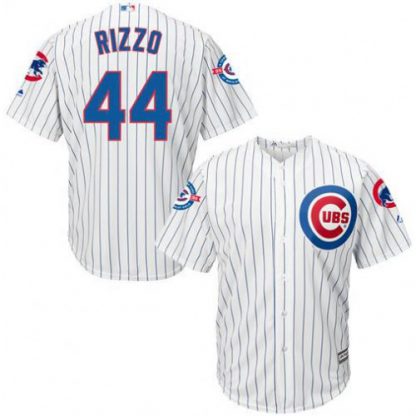 Chicago Cubs #44 Anthony Rizzo White Strip New Cool Base with 100 Years at Wrigley Field Commemorative Patch Stitched MLB Jersey