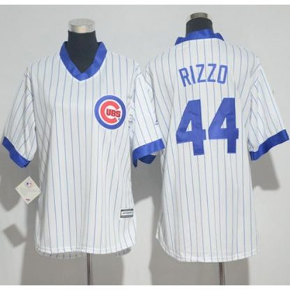 Chicago Cubs #44 Anthony Rizzo White(Blue Strip) Cooperstown Women's Stitched MLB Jersey