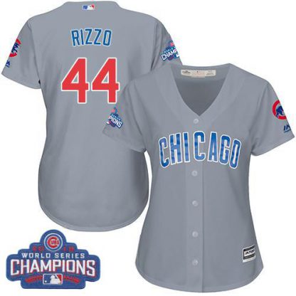 Chicago Cubs #44 Anthony Rizzo Grey Road 2016 World Series Champions Women's Stitched MLB Jersey