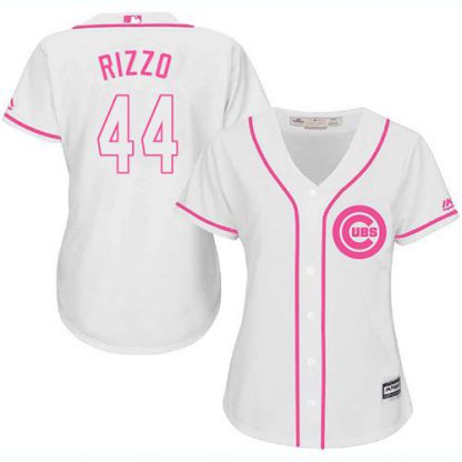 Chicago Cubs #44 Anthony Rizzo White/Pink Fashion Women's Stitched MLB Jersey