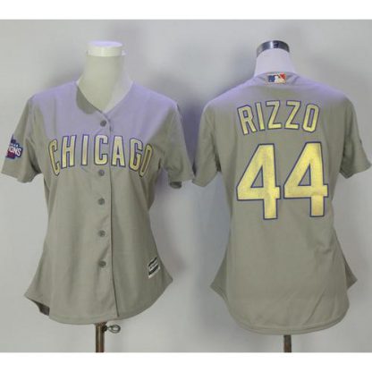 Chicago Cubs #44 Anthony Rizzo Grey 2017 Gold Program Cool Base Women's Stitched MLB Jersey