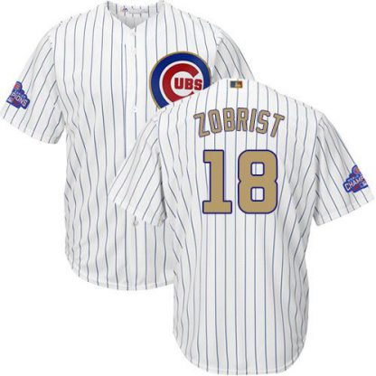 Chicago Cubs #18 Ben Zobrist White(Blue Strip) 2017 Gold Program Cool Base Stitched MLB Jersey