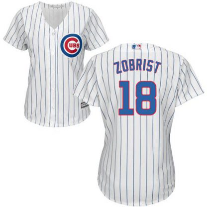 Chicago Cubs #18 Ben Zobrist White(Blue Strip) Home Women's Stitched MLB Jersey