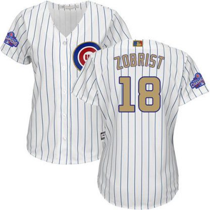 Chicago Cubs #18 Ben Zobrist White(Blue Strip) 2017 Gold Program Cool Base Women's Stitched MLB Jersey